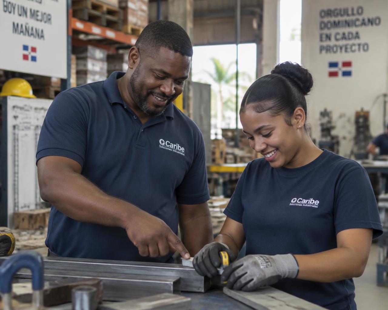 Supervisor dominicano capacitando a una nueva colaboradora en su puesto de trabajo